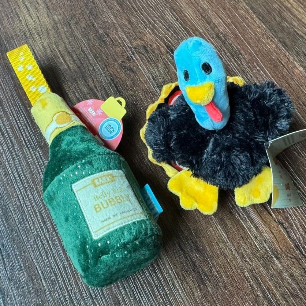 Bark Box Dog Toys: Turkey Tim & Belly Rubbly Bubbly M Squeak Crinkle Holiday NWT